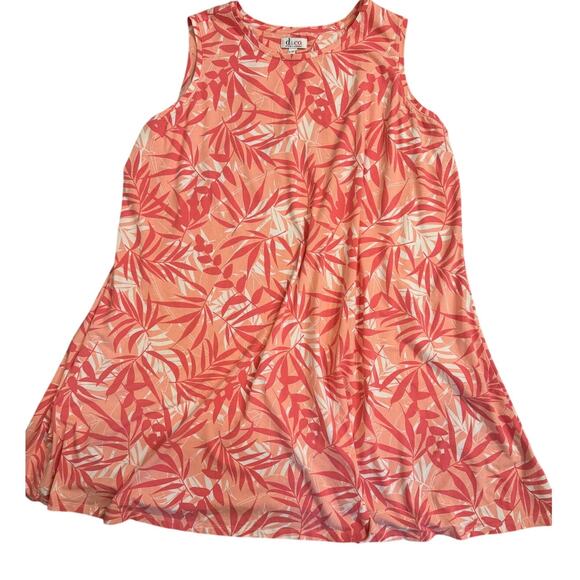 D&Co Sleeveless A-Line Dress 3XP Coral Tropical Leaf Print - Picture 3 of 5